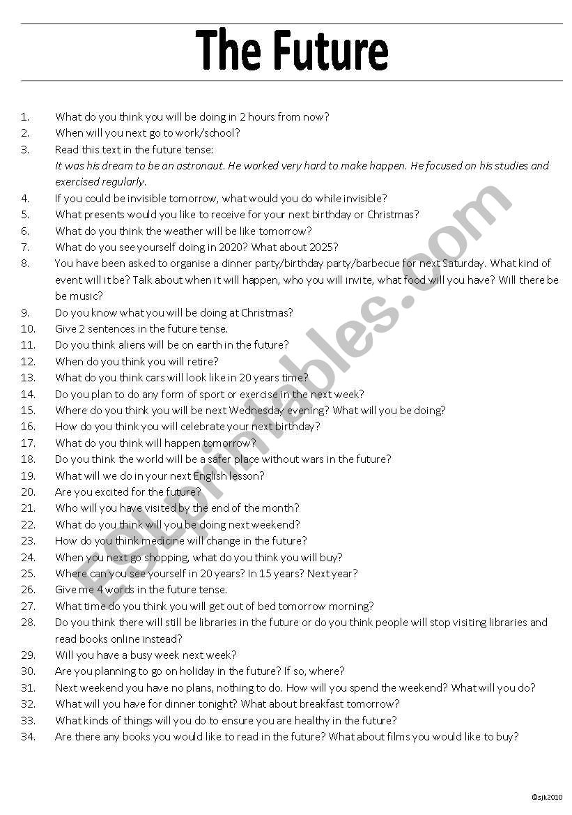 The Future Discussion worksheet