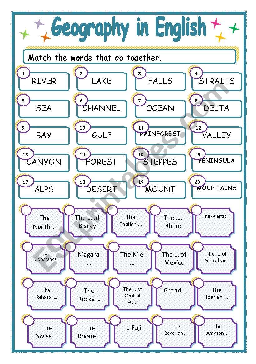 Geography in English worksheet