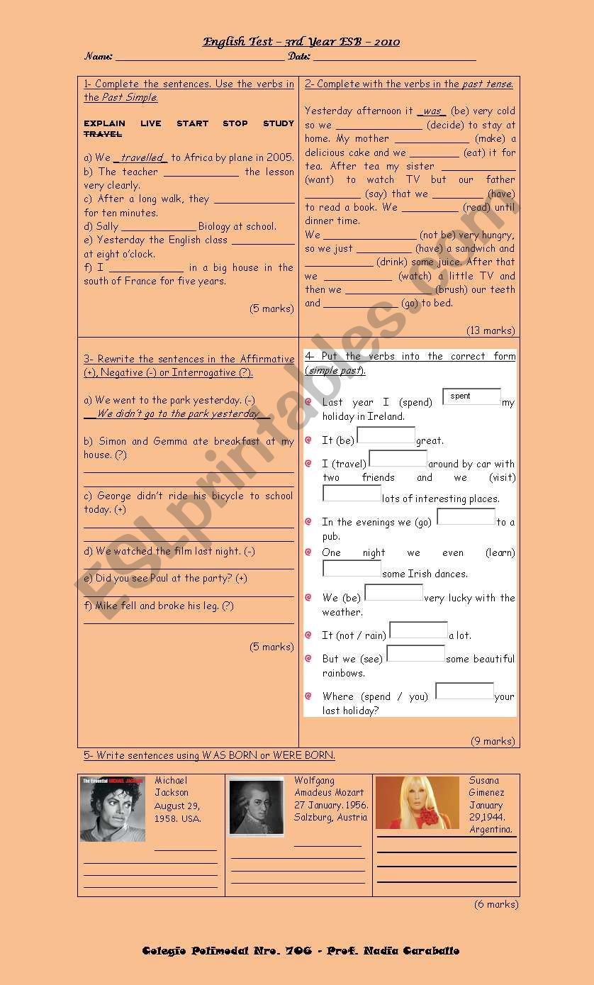 exam past simple worksheet