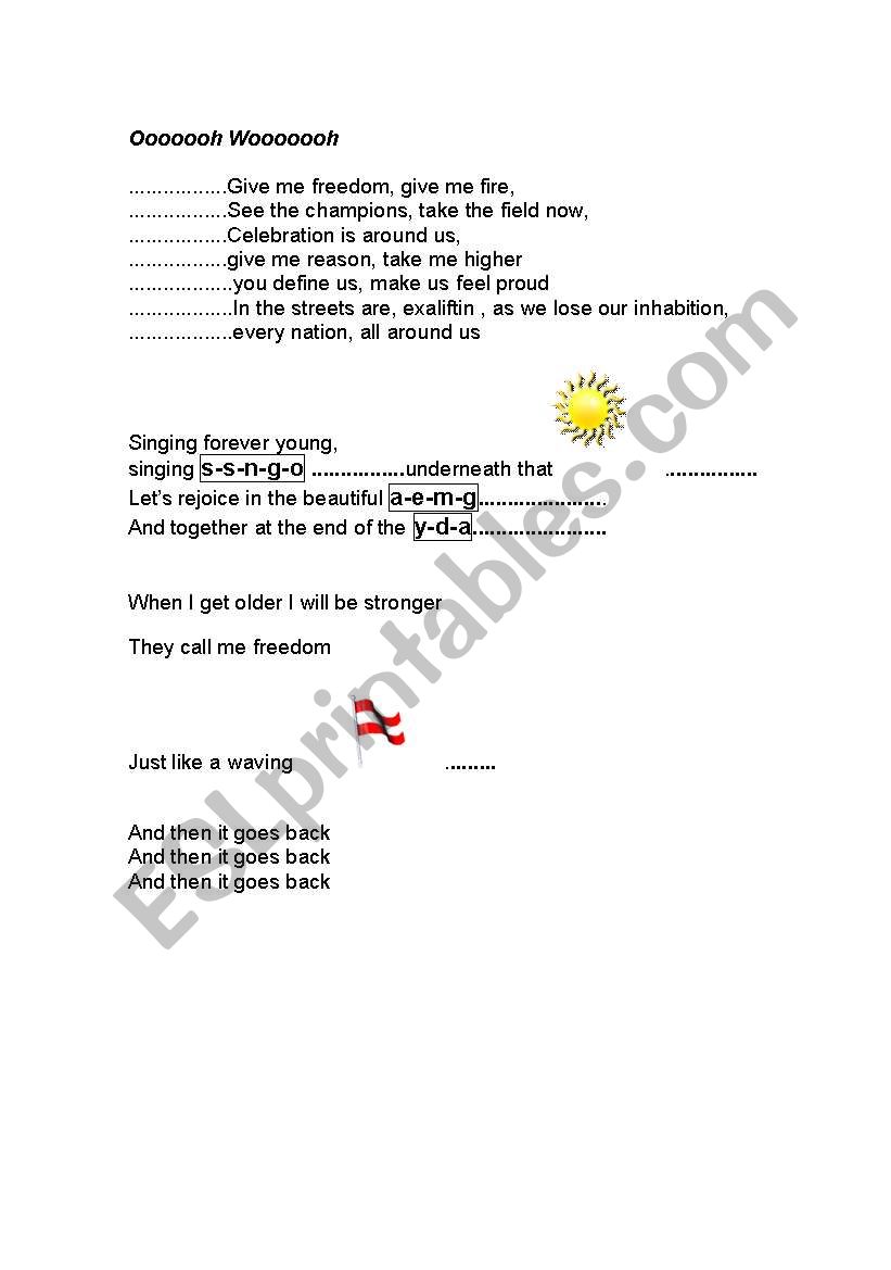 waving flag- song lyrics worksheet