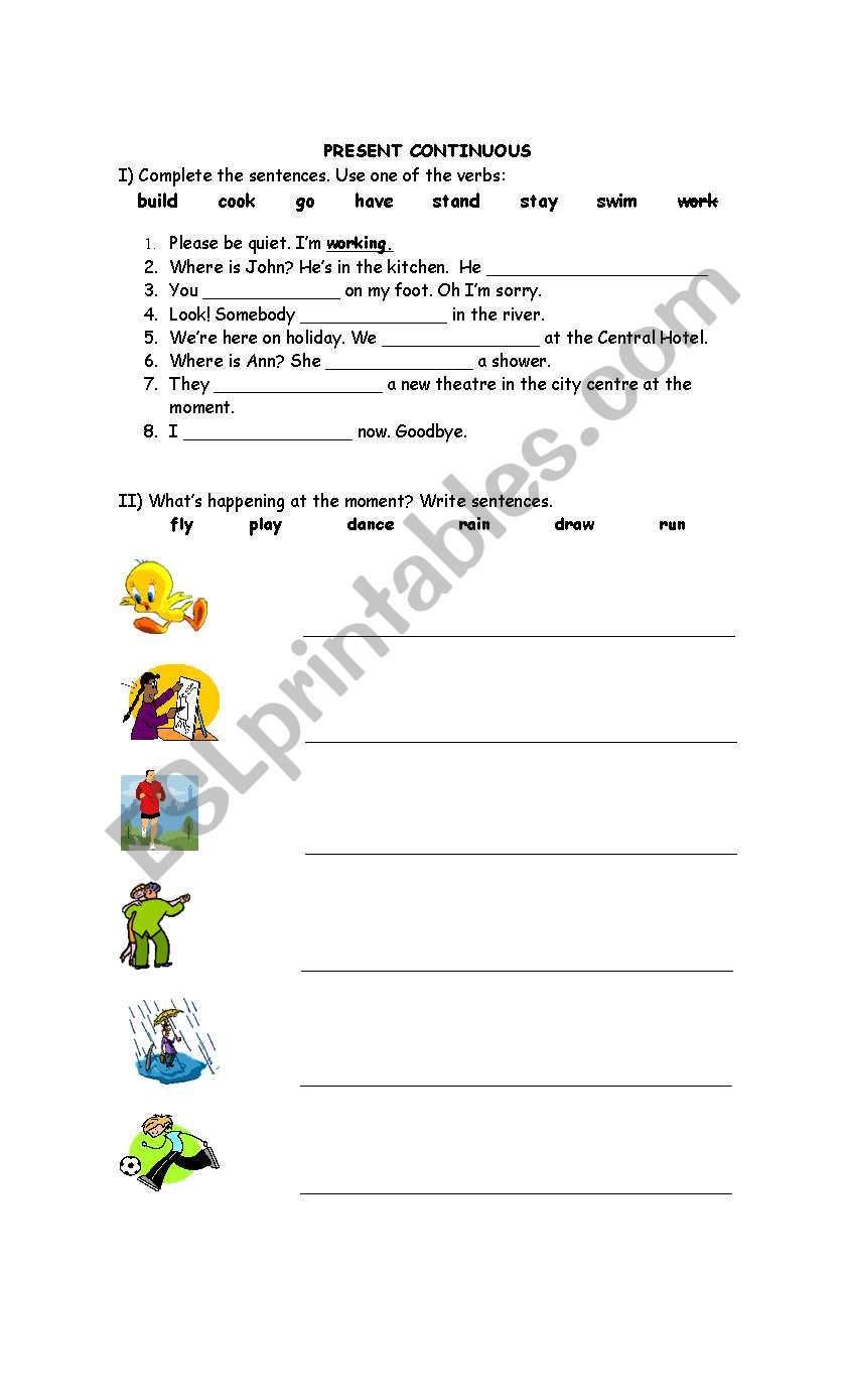present continuous worksheet