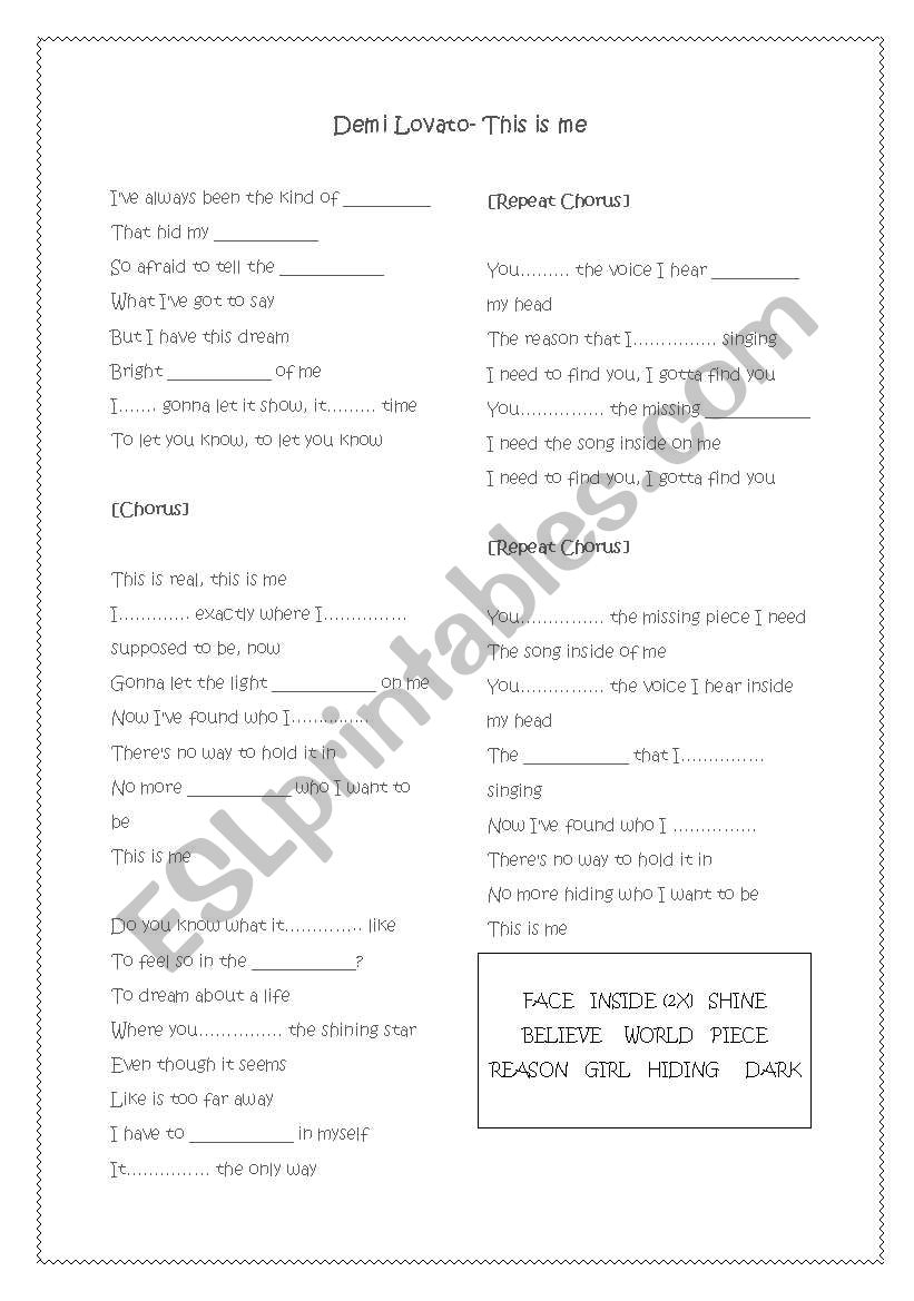 Demi Lovato- This is me worksheet
