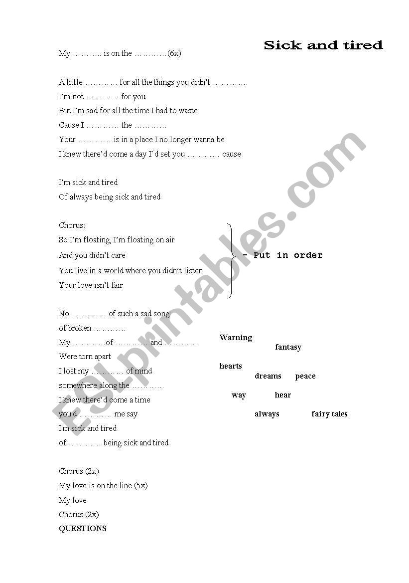 ANASTACIAS SONG worksheet