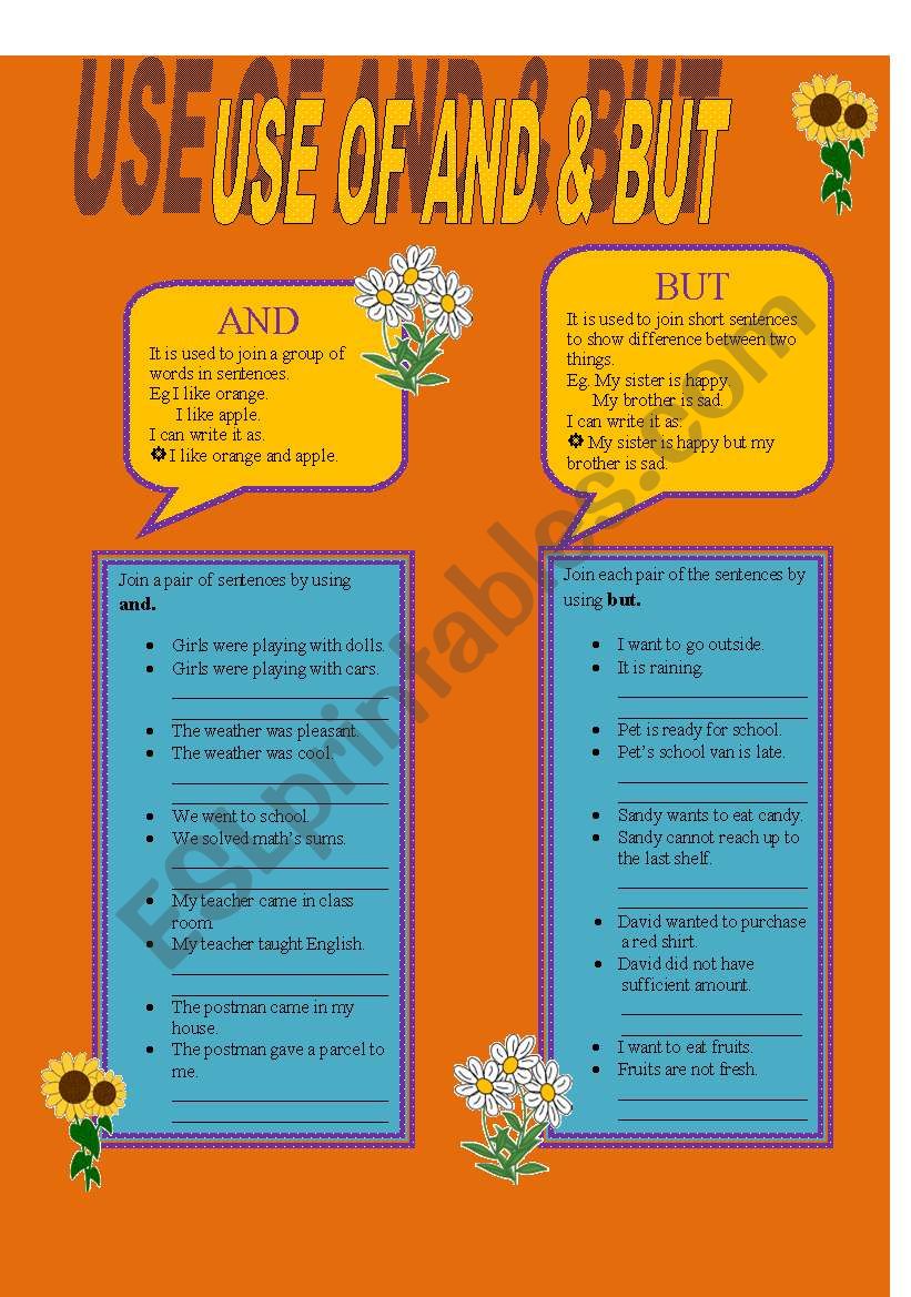 USE OF AND & BUT worksheet
