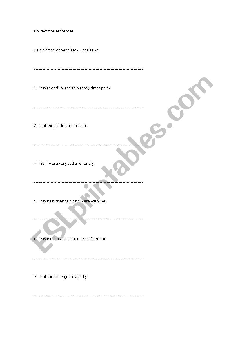 correct the sentences worksheet