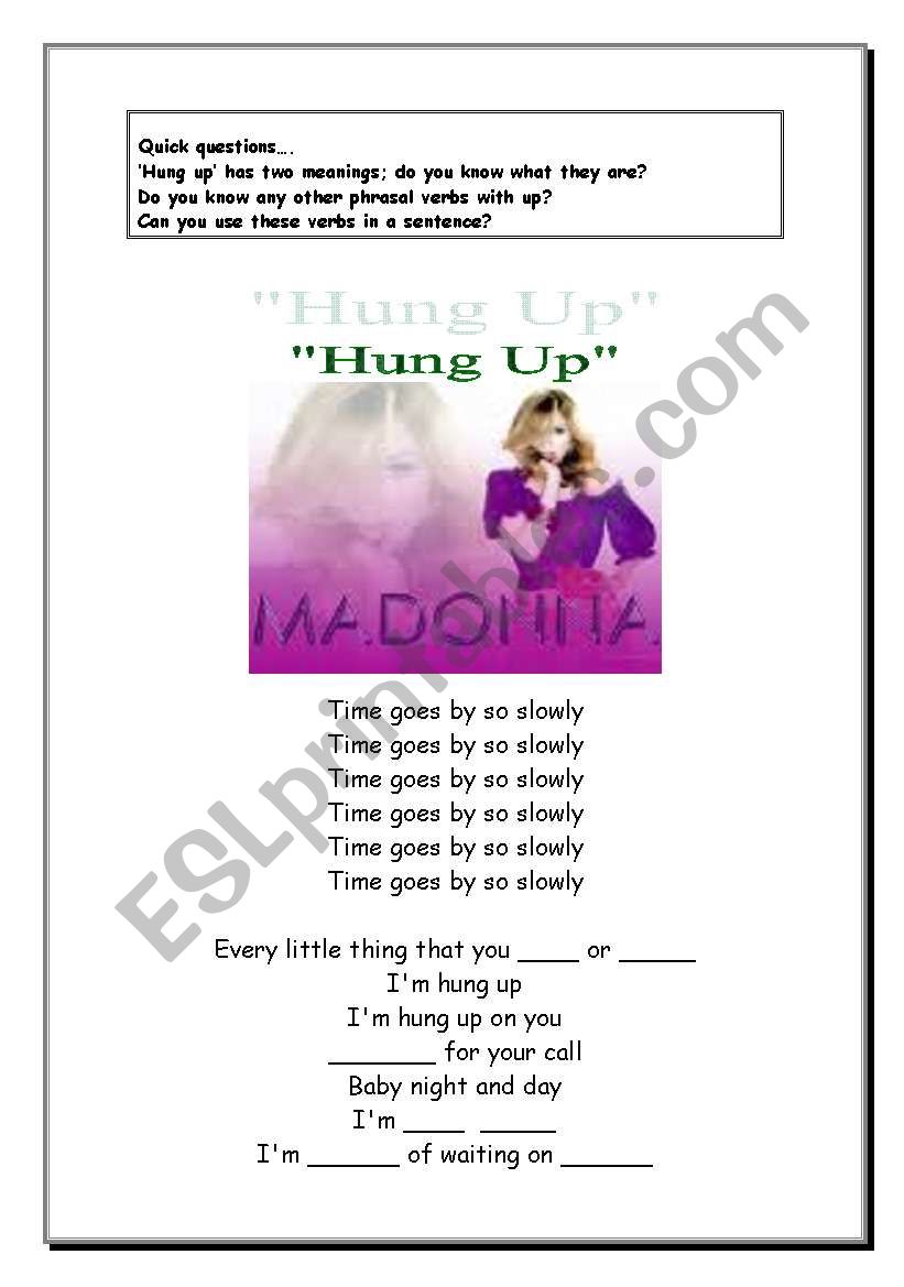 Hung up -madonna worksheet
