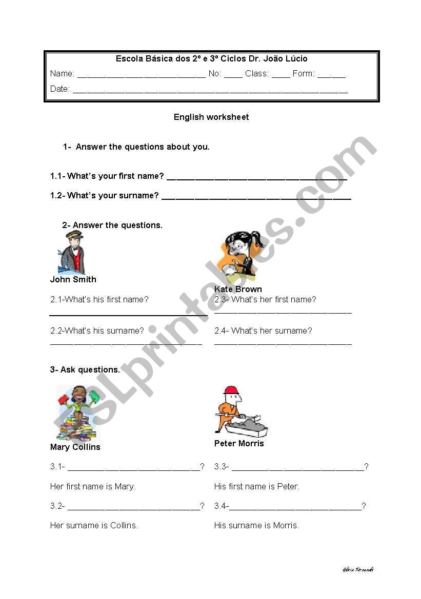 Name/surname worksheet