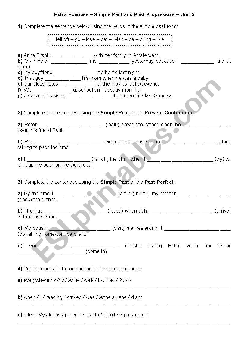 Review Exercises - Simple Past - Past Progressive