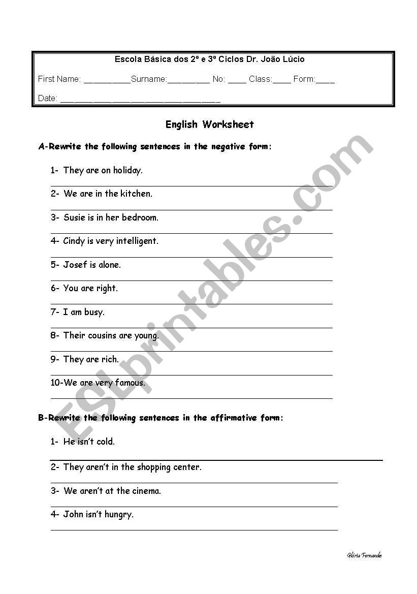 Verb To Be worksheet