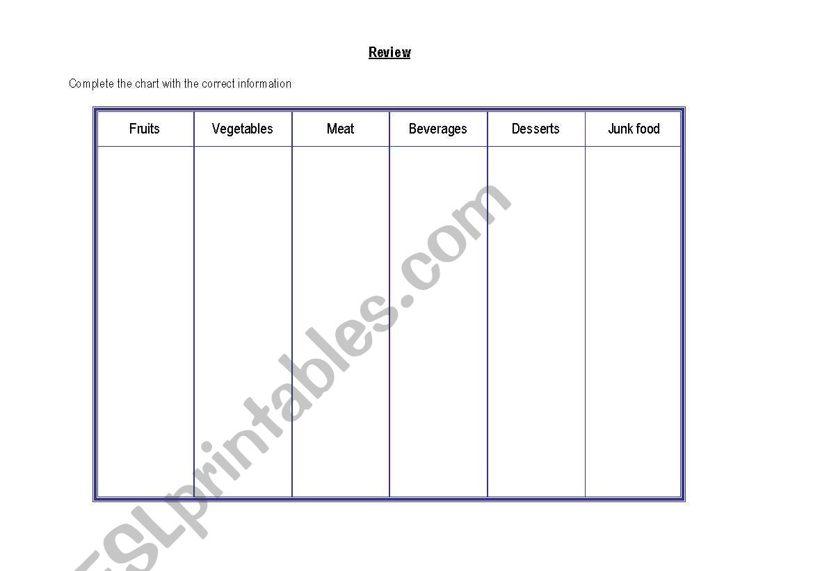 classifi food  worksheet