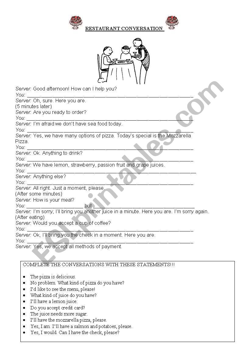 RESTAURANT CONVERSATION worksheet