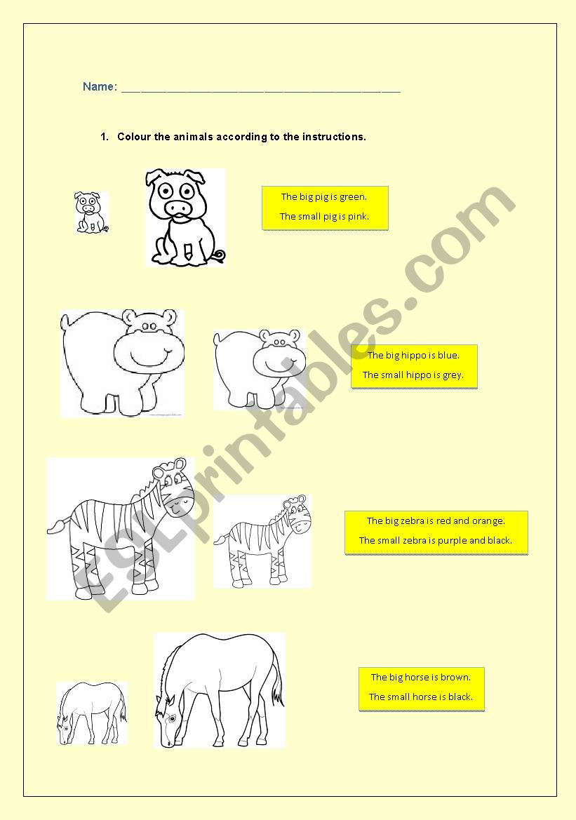 Colour by size - animals worksheet