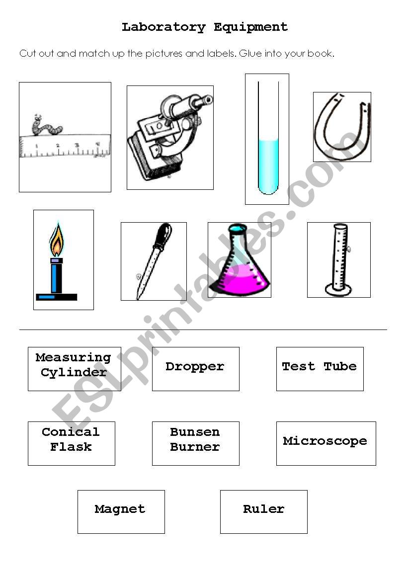 Lab equipment match up - ESL worksheet by evergreen