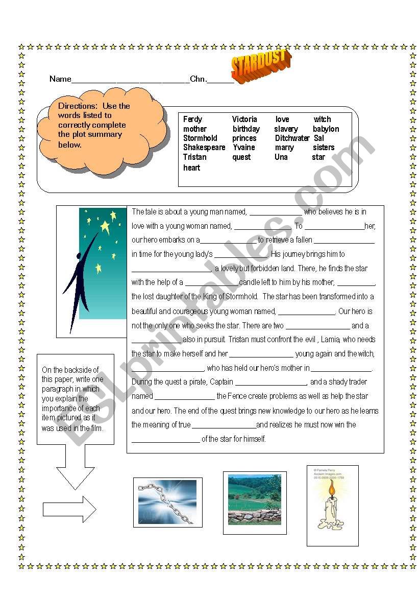 Stardust Plot Summary worksheet