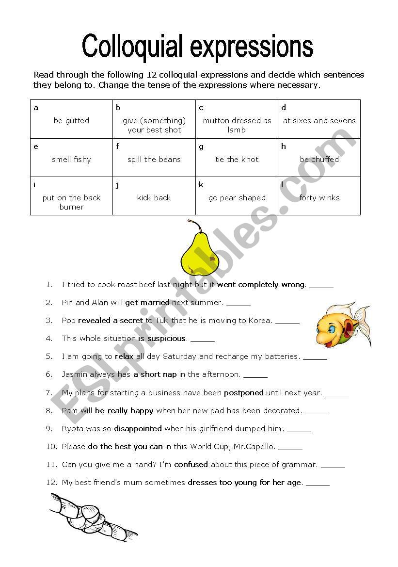 Colloquial expressions worksheet