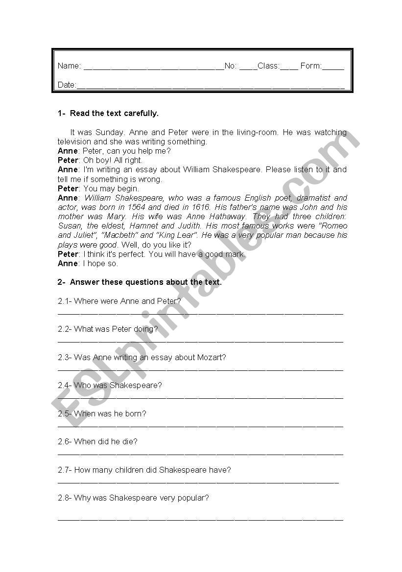 Simple Past worksheet