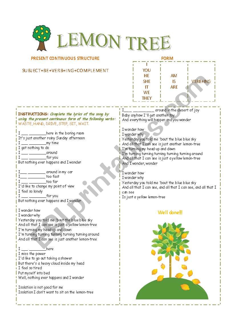 Lemon tree (Present continuous practice)