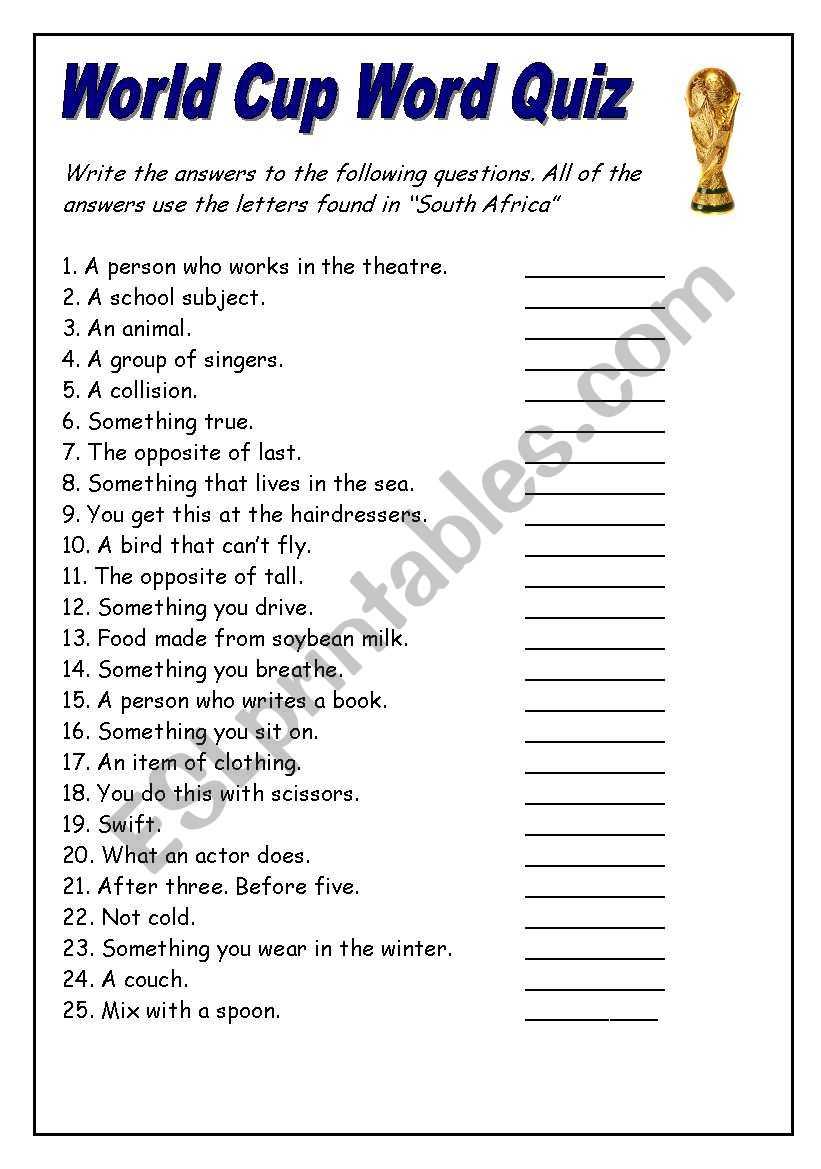 World Cup Word Quiz worksheet