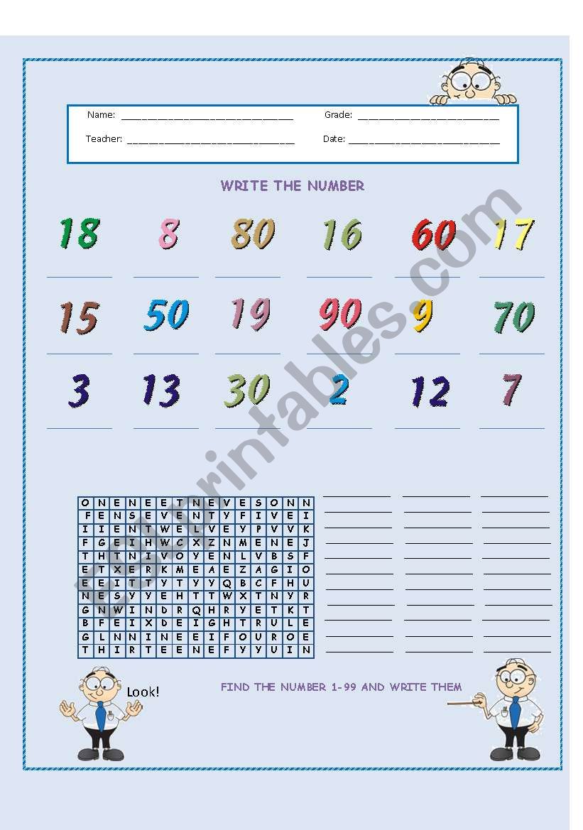 numbers worksheet