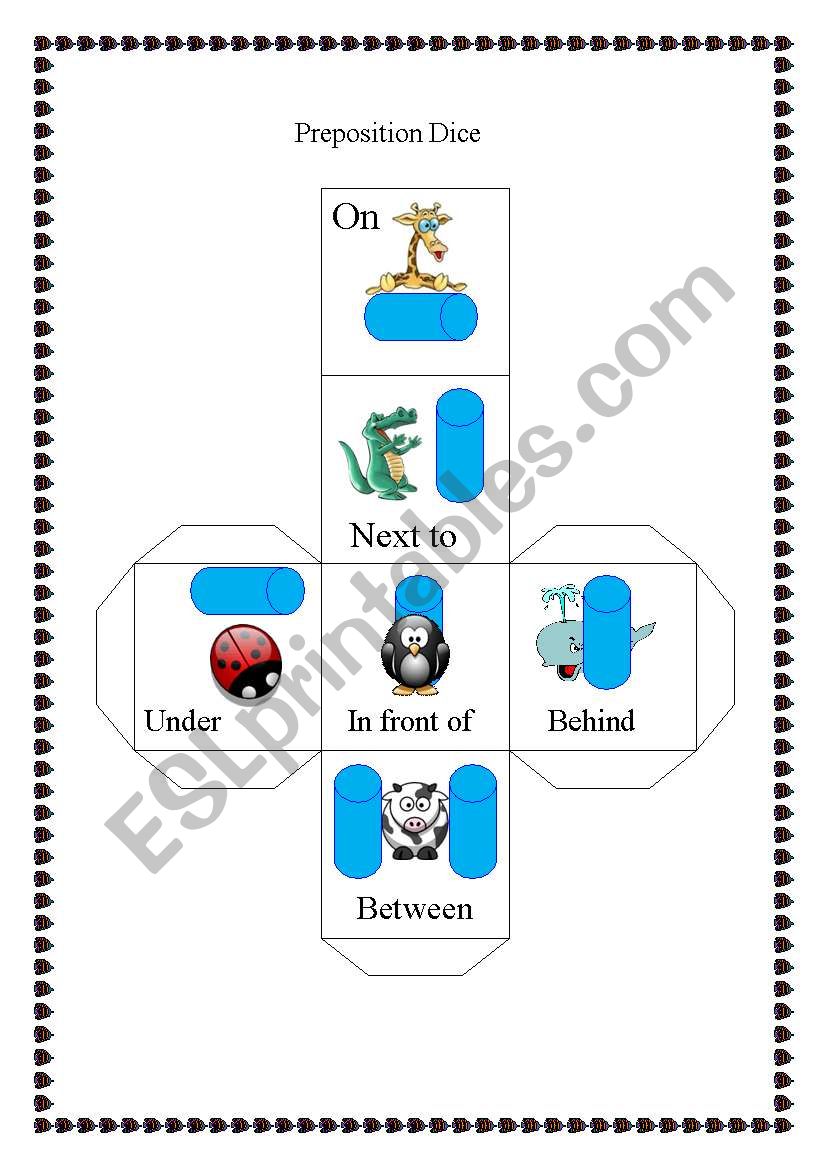 preposition dice worksheet