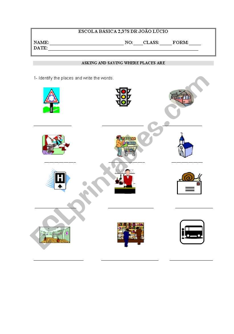 Places and Buidings worksheet