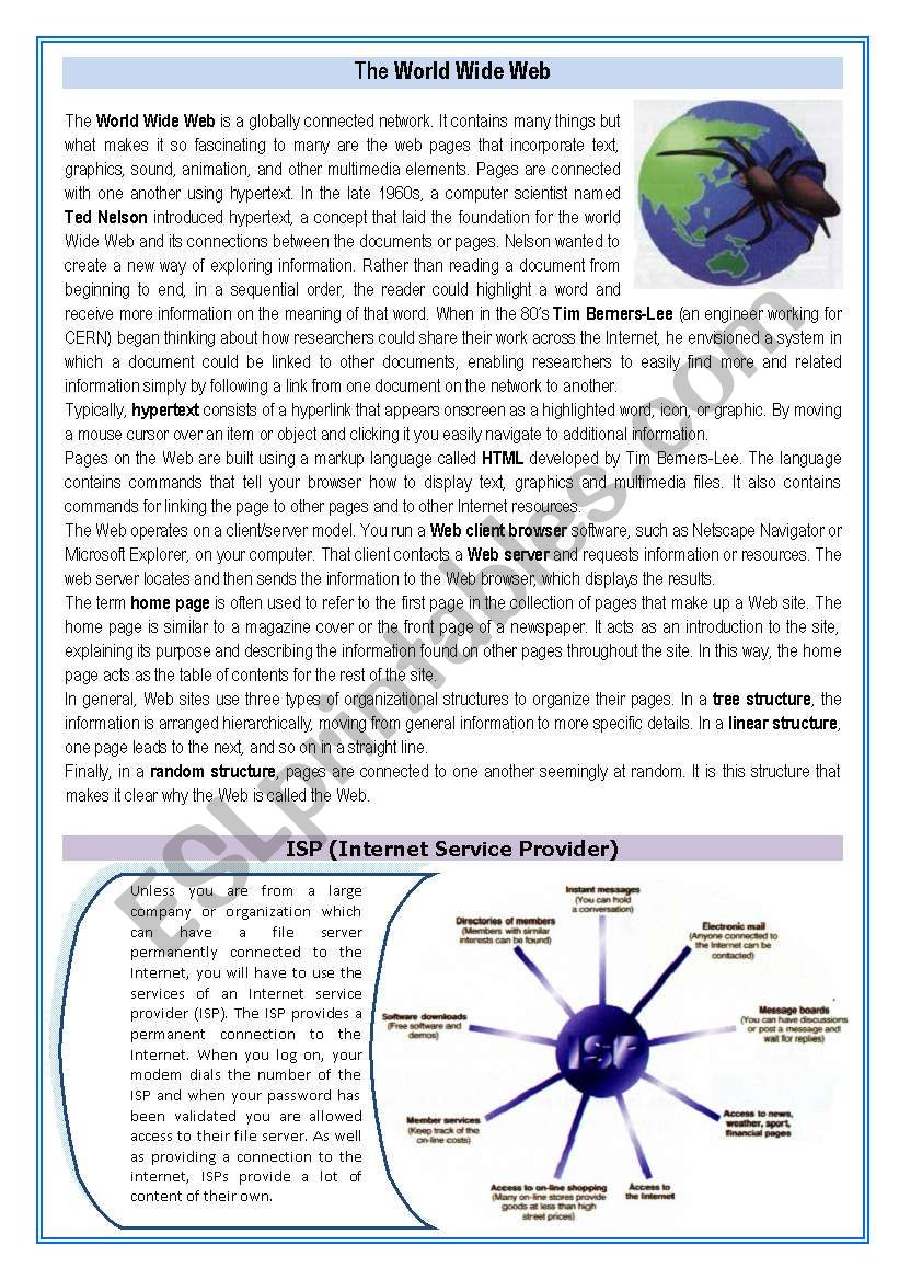 The World Wide Web 1/2 worksheet