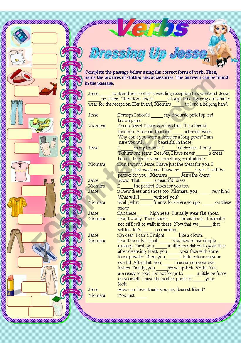 Verbs - Dressing Up Jesse** fully editable (with answer key)