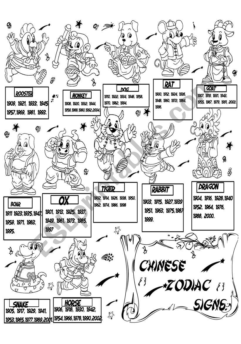 chinese zodiac signs  worksheet