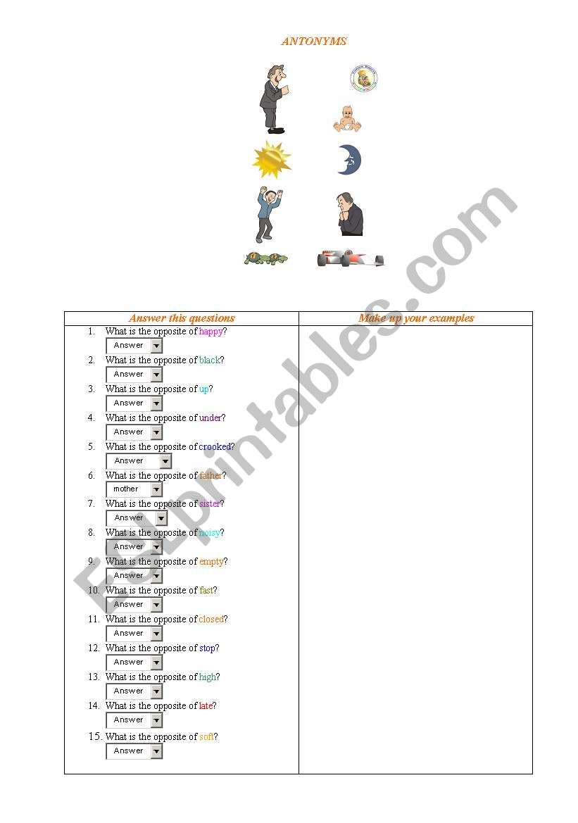 Opposite adjectives worksheet