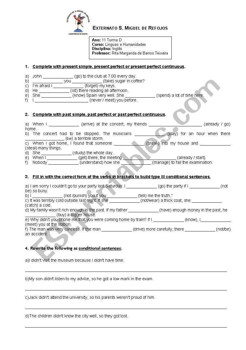 Grammar revision sheet worksheet