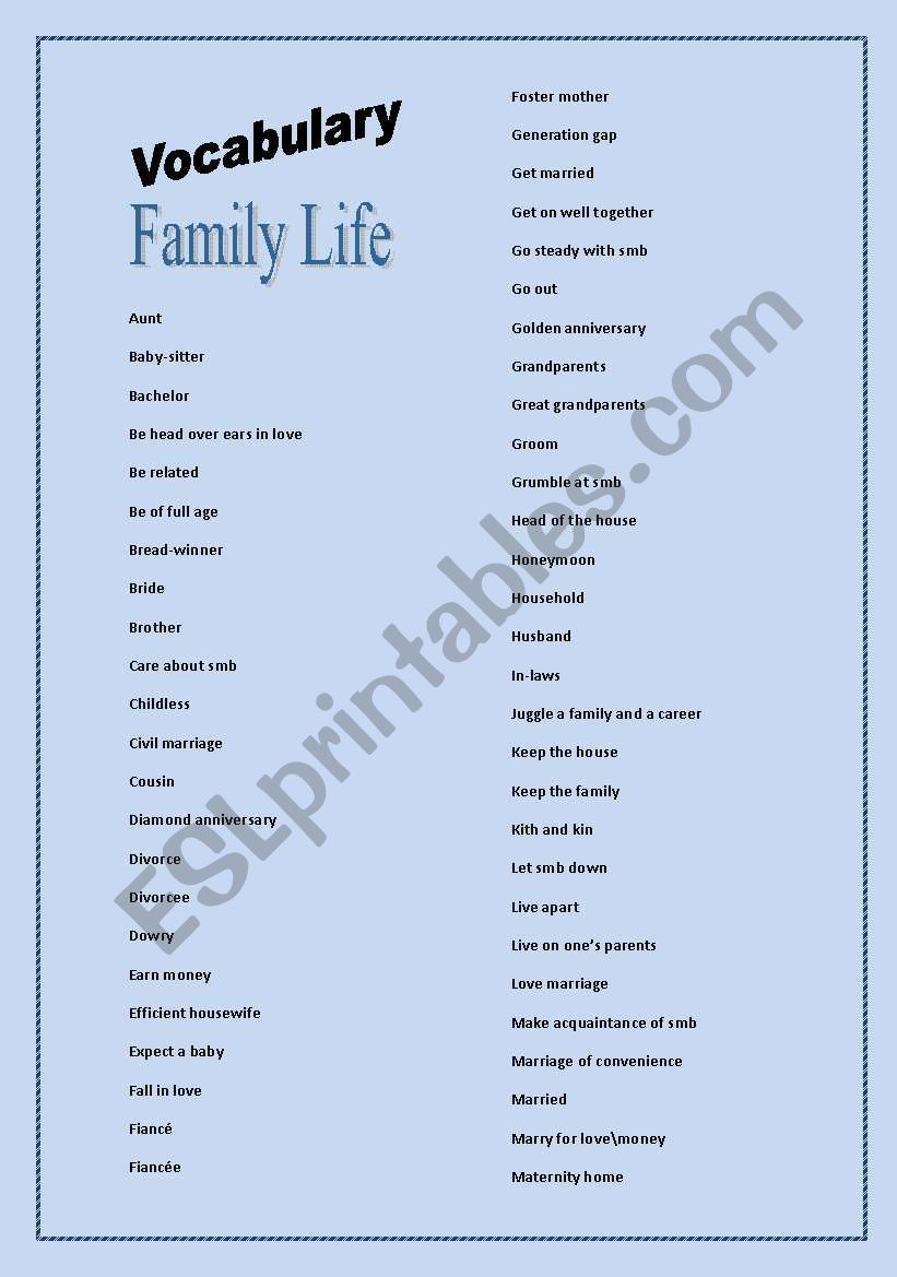 Vocabulary  Family Live worksheet