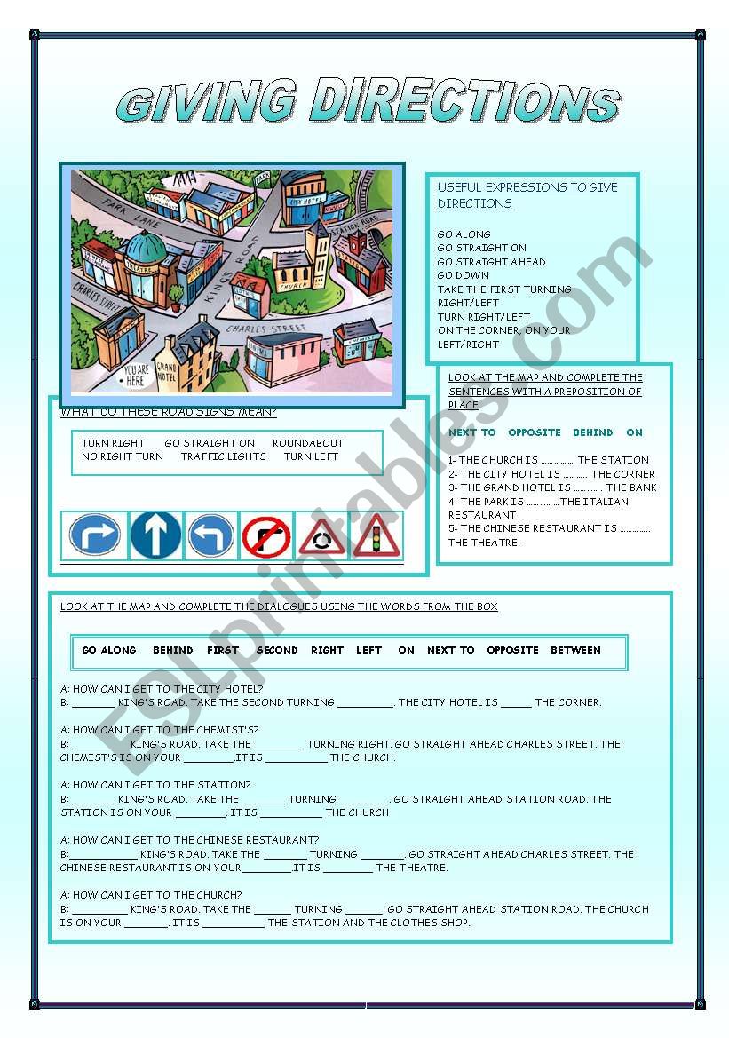 GIVING DIRECTIONS worksheet