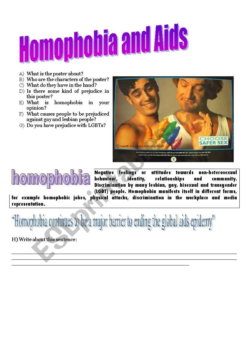 Homophobia and Aids worksheet