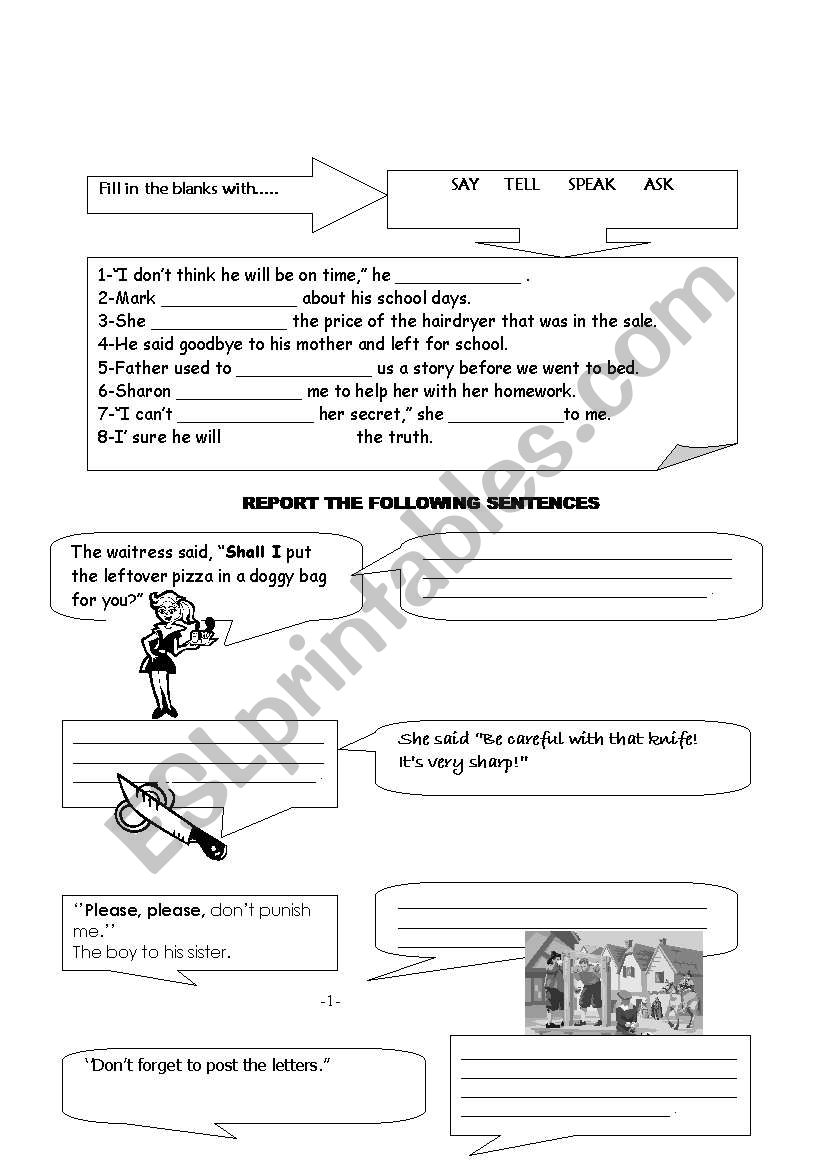 grammar- reported speech worksheet