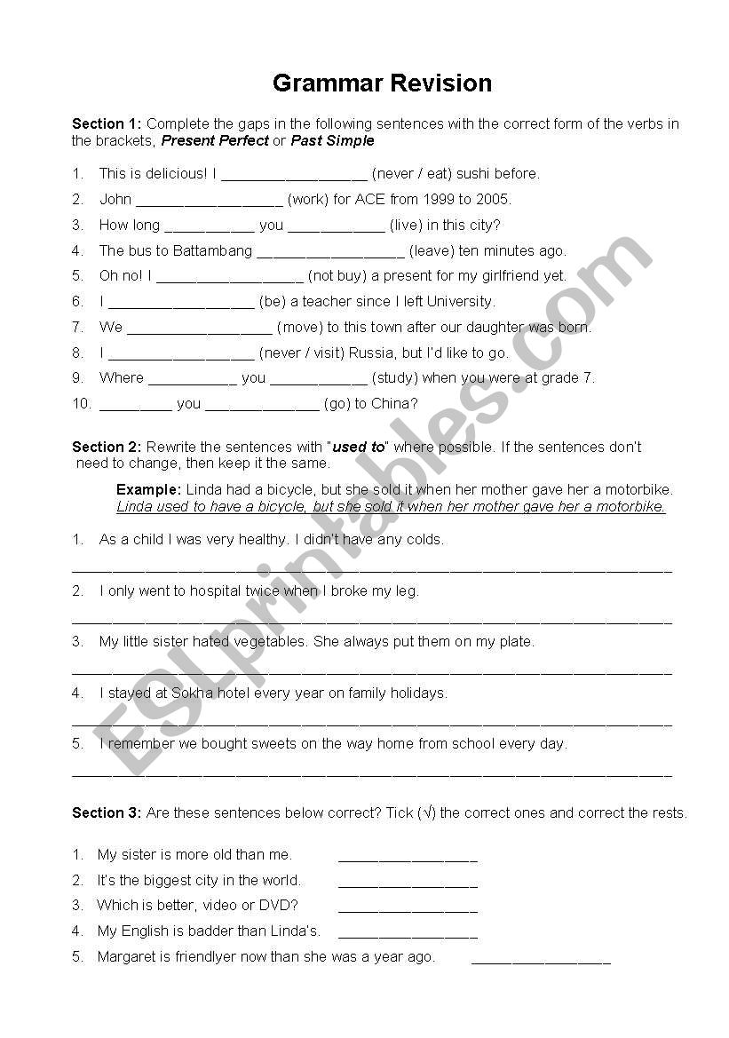 Grammar Revision for Lower Pre-intermediate 