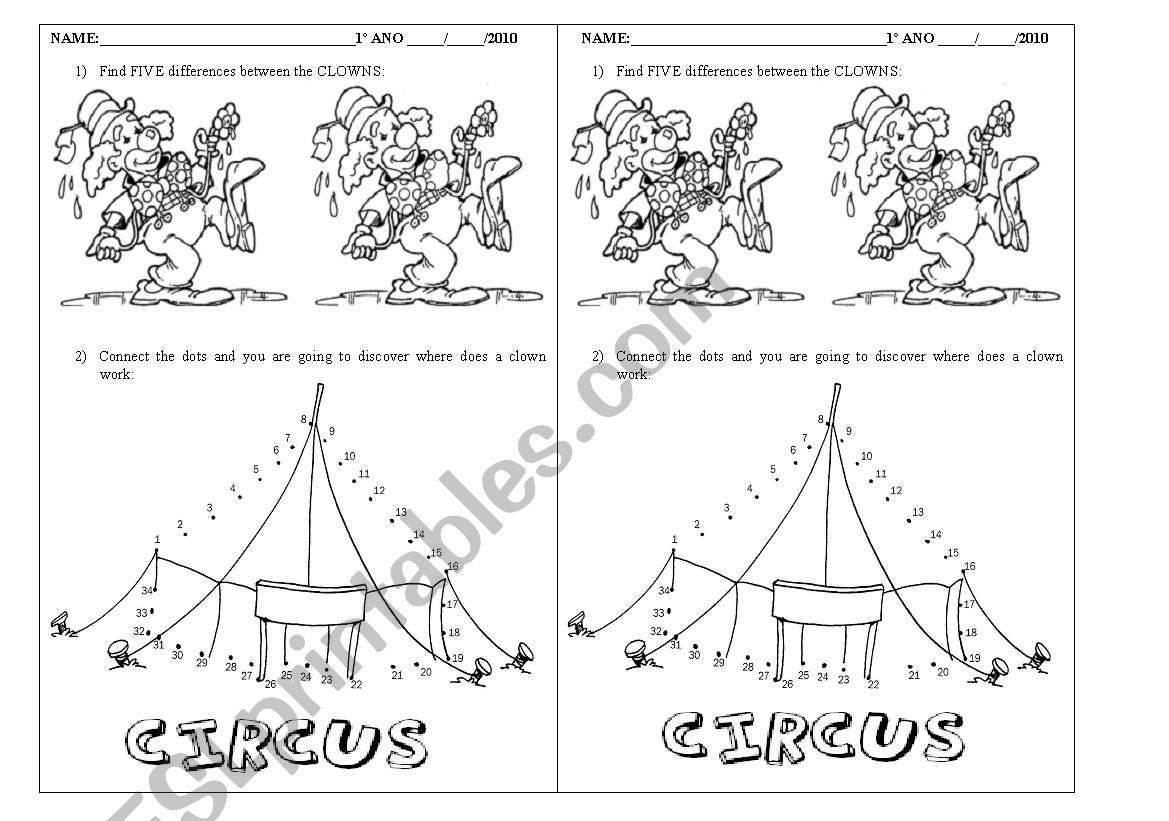 Clown activity worksheet