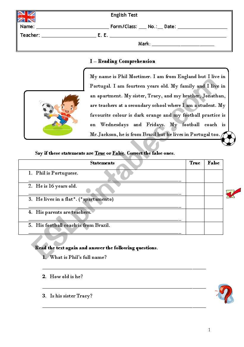 test 5th grade worksheet