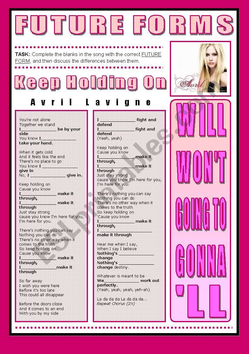 SONG ACTIVITY - Keep Holding On (By Avril Lavigne) - FUTURE FORMS - Version 2