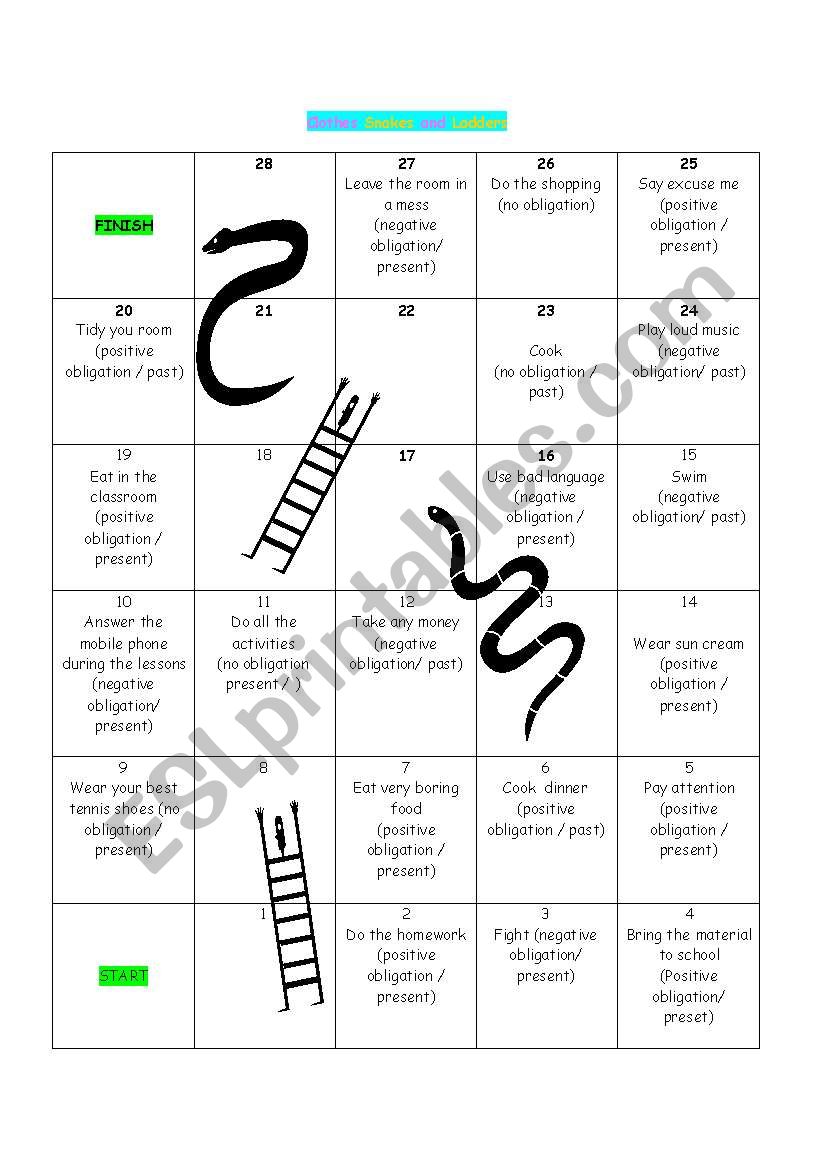snakes and ladders - MUST worksheet