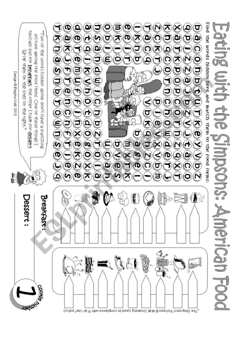 American Food - Wordsearch / Matching: Part 1