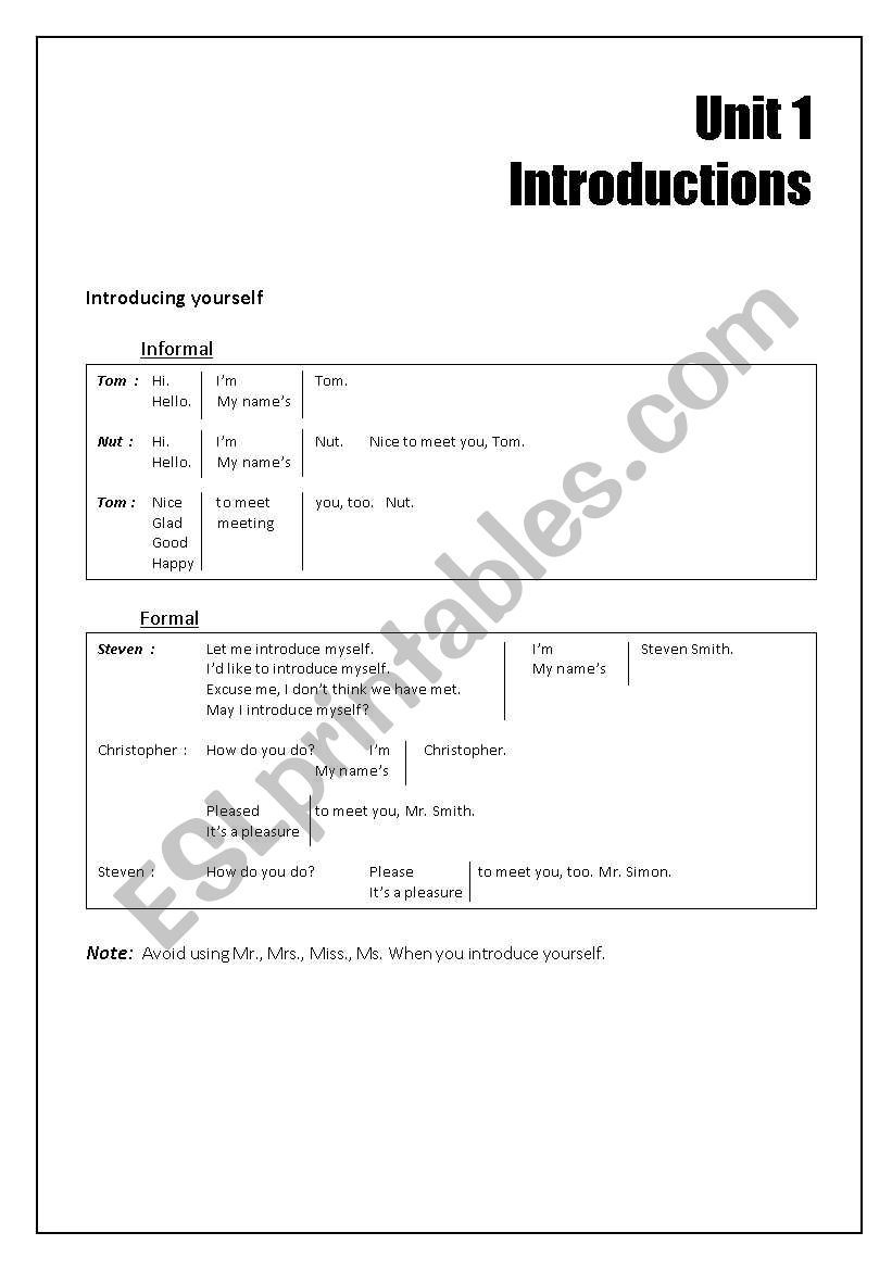 introducing yourself worksheet