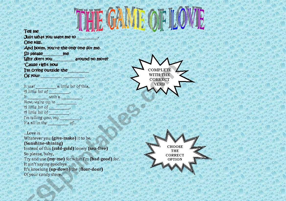 THE GAME OF LOVE by SANTANA worksheet