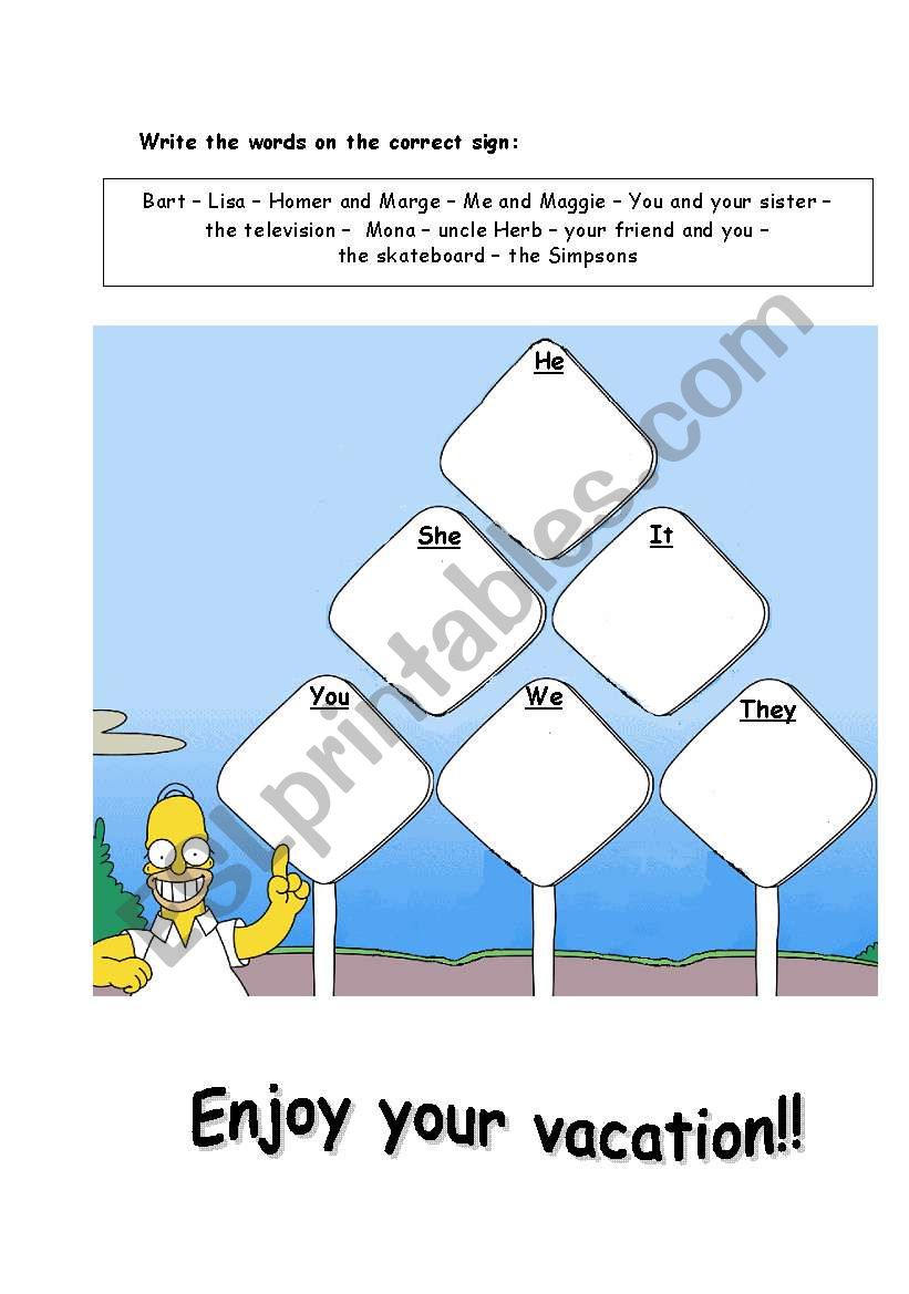 personal pronouns sorting exercise