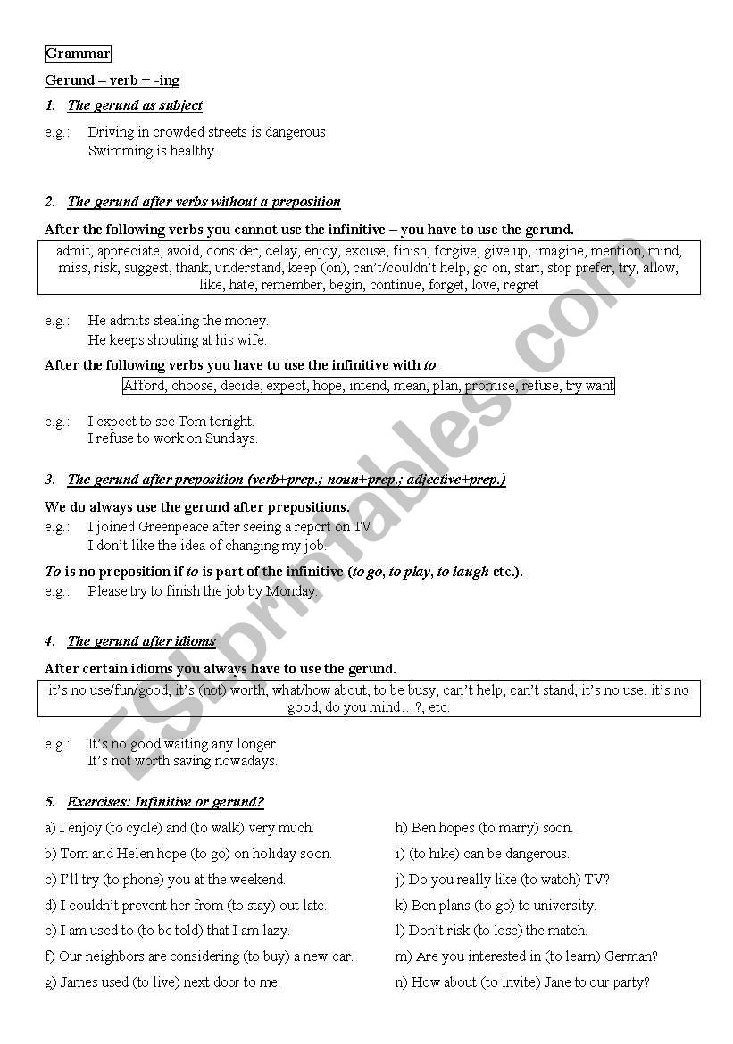 gerund and participle constructions - rules and exercises