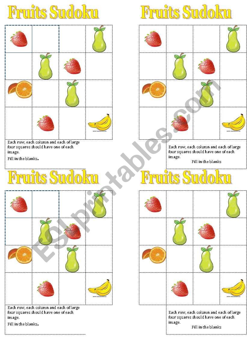 Fruits sudoku worksheet