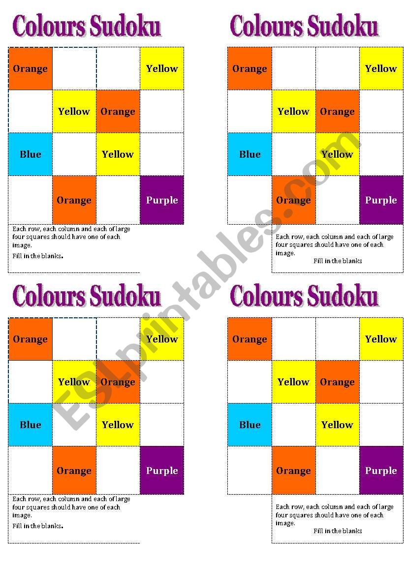 Colours sudoku worksheet