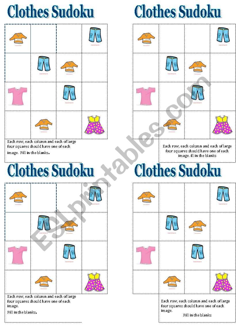 Clothes Sudoku worksheet