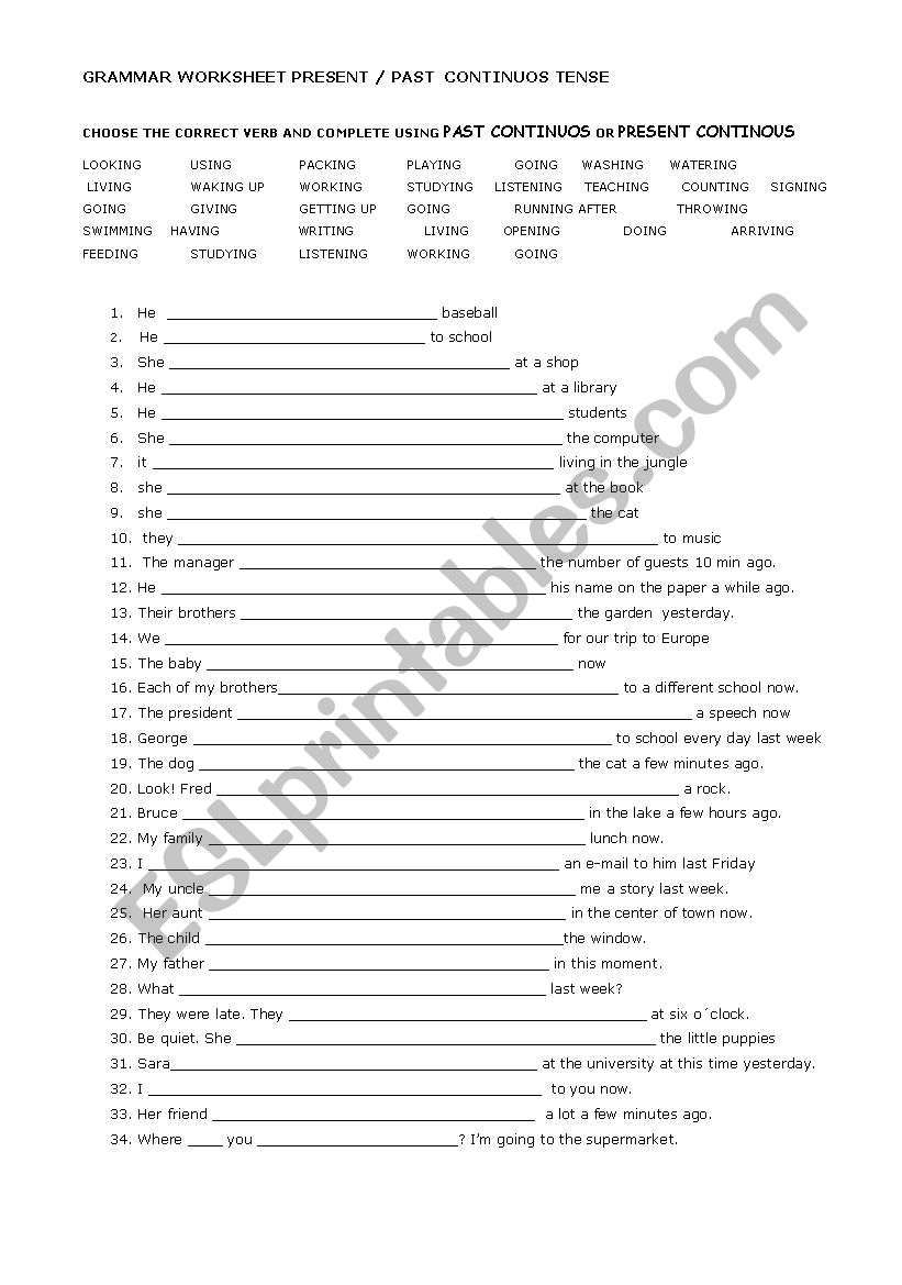 present continuous worksheet