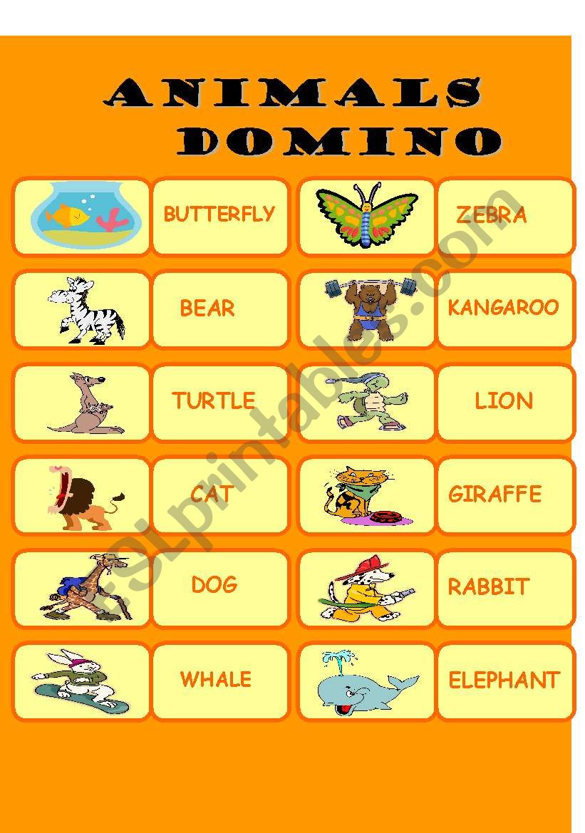 Animals domino worksheet