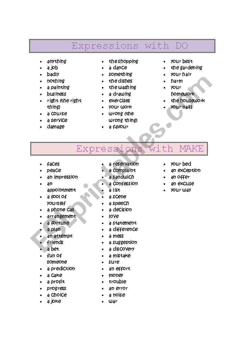 Expressions with DO and MAKE worksheet